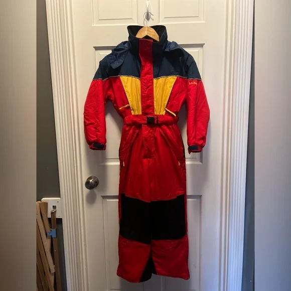 Vintage L.L. Bean Red and Yellow Kids Ski Snow Snowmobile Suit, size S - Picture 2 of 8